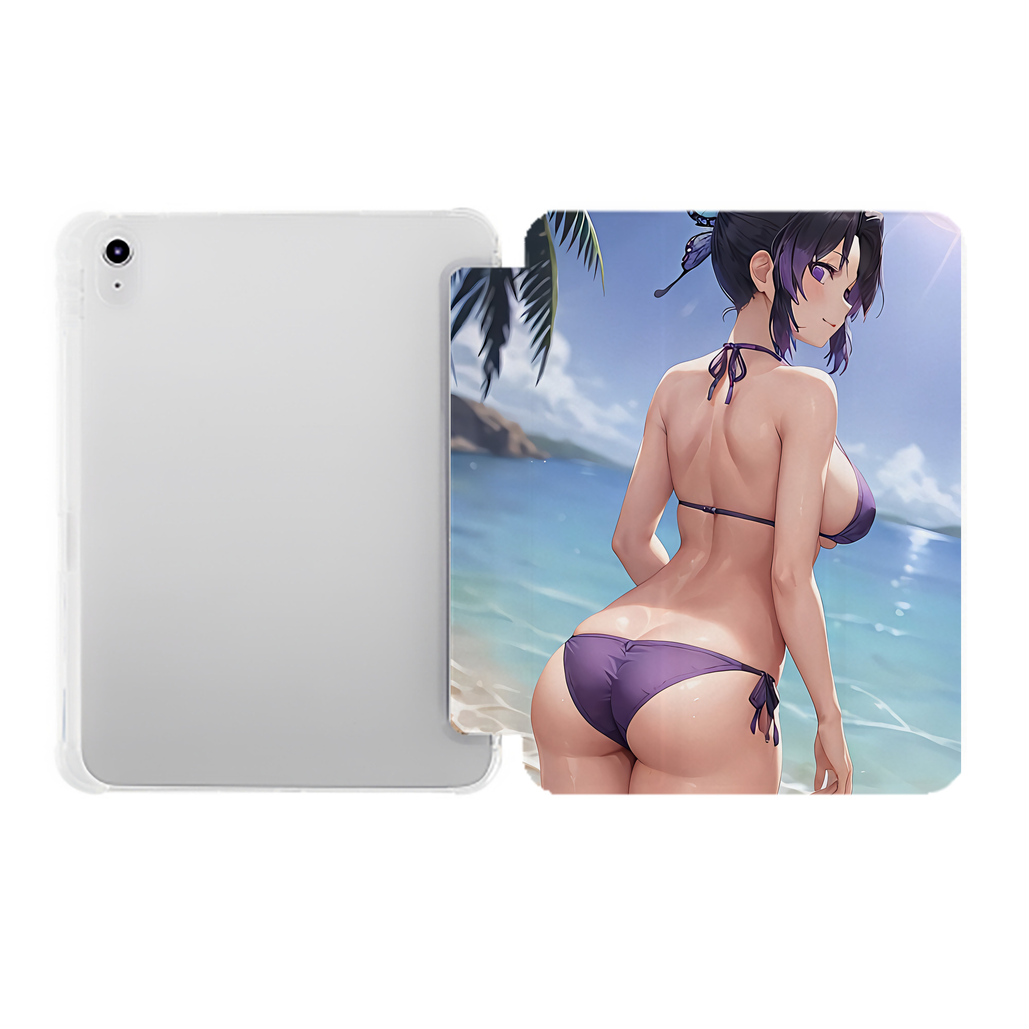 （画像用） 鬼滅の刃（きめつのやいば）蟲柱-胡蝶 しのぶ／こちょう しのぶ Kochou Shinobu IPad ケース ペン収納付き 三つ折りスタンド PUレザー×シリコン 対応機種9.5/10.5/10.9インチ